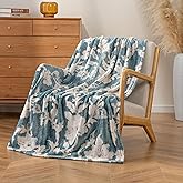 Luxury Printed Fleece Warm Throw Blanket, Soft Lightweight Velvety Plush Throw for Couch and Bed, Cozy Comfy for All Seasons(Blue Floral Silhouette, 50×70 Inches)