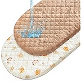 SheSeek Muslin Bassinet Sheets Waterproof Baby Bassinet Mattress Sheets 2 Pack Thickened Ultra Soft Fitted Crib Cover 33" x 17" for Oval Cradle, Rectangular Mattress Pad, Mocha