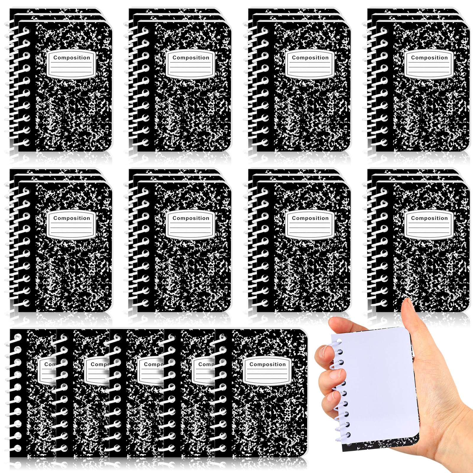 Photo 1 of Sinload 30 Pack Mini Spiral Composition Notebooks Bulk 3. 5 x 2. 5 Inches Marble Small Tiny Blank Pocket Notebooks 80 Pages Memo Pads for Journal Office College School Students Graduation Gifts(Black)