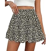 BTFBM Summer Skirts for Women 2026 Floral High Waist Shorts Underneath Boho Tiered Flowy Tennis Skorts Casual Mini Skirt