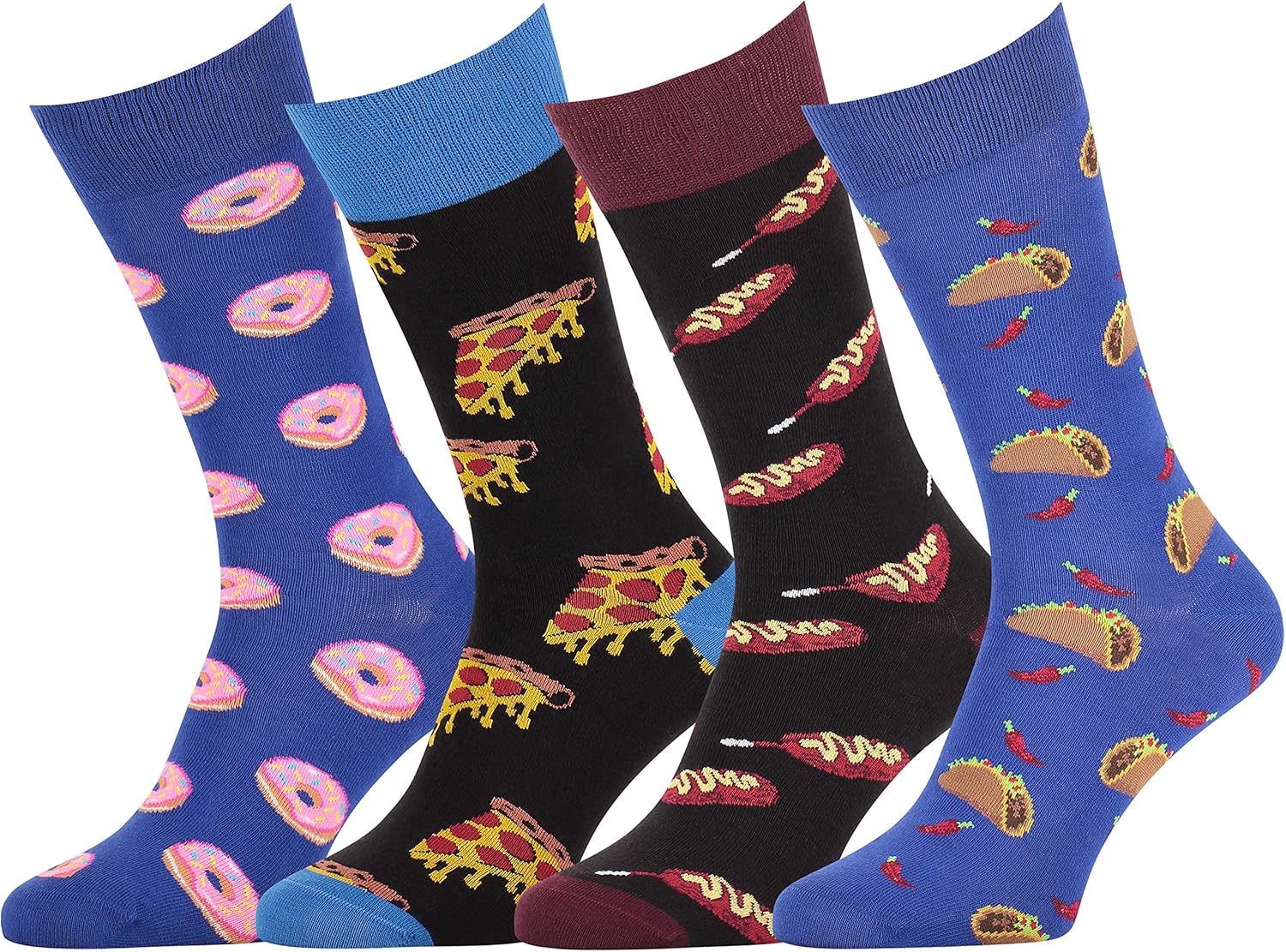 Feetly Mens Funny Socks Goofy Socks Food Socks 4Pack Pizza Taco Donut Corndog Fun Socks for Men