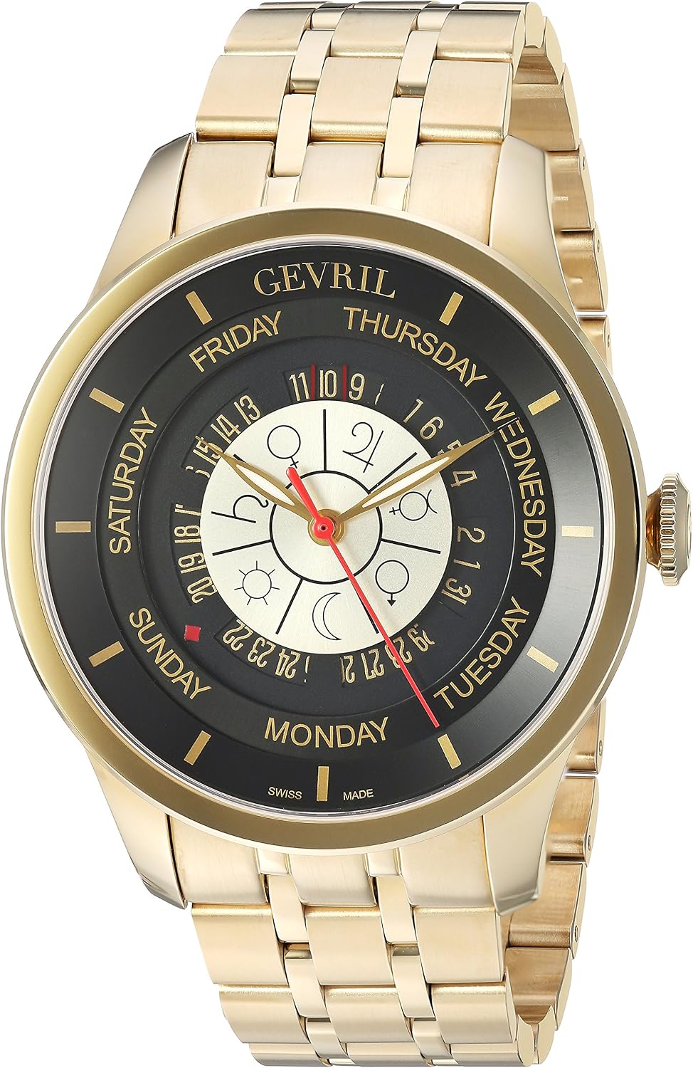 Gevril Columbus Circle Mens Swiss Automatic Gold Stainless Steel Bracelet Watch