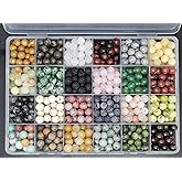 500pcs 8mm Natural Round Stone Beads Gemstone Beading Loose Gemstone Beads Hole Size 1mm DIY Smooth Beads for Bracelet Necklace Earrings Jewelry Making,Box Packed (24 material-8mm)