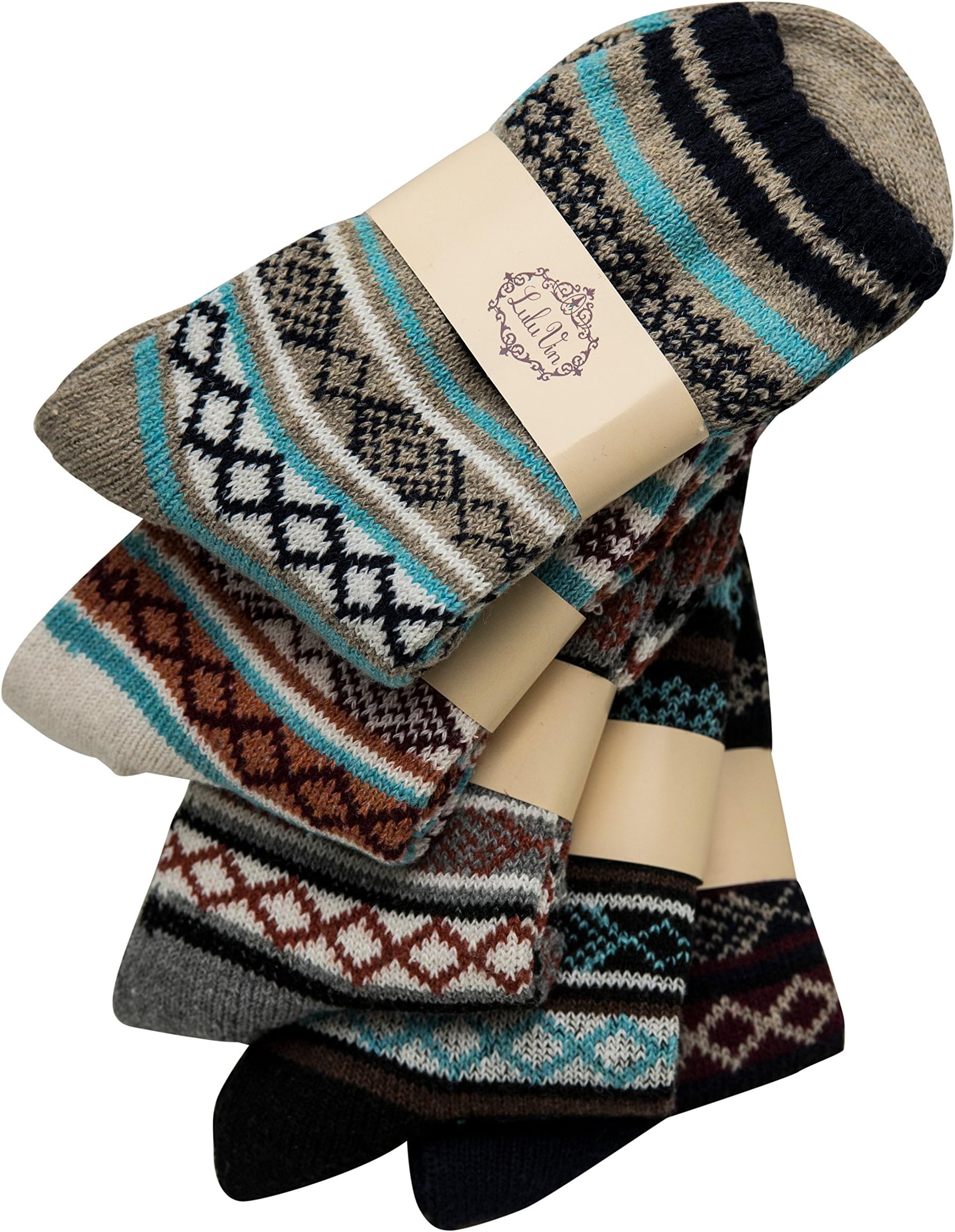 LuluVin Men's Socks Fun Warm Crew Dress Socks for Men 5 Pairs