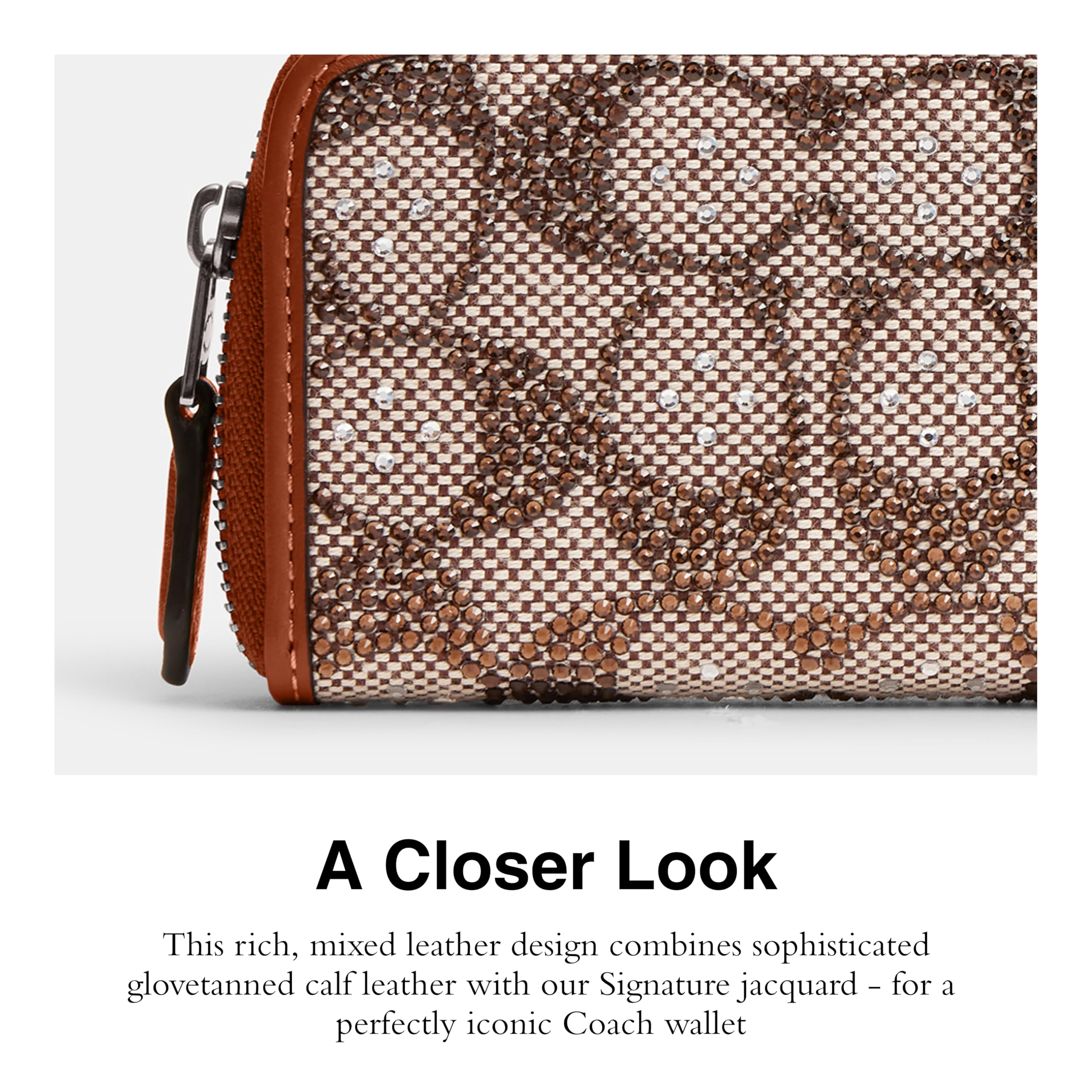 Coach Women's Crystal Signature Jacquard Small Zip Around Card Case