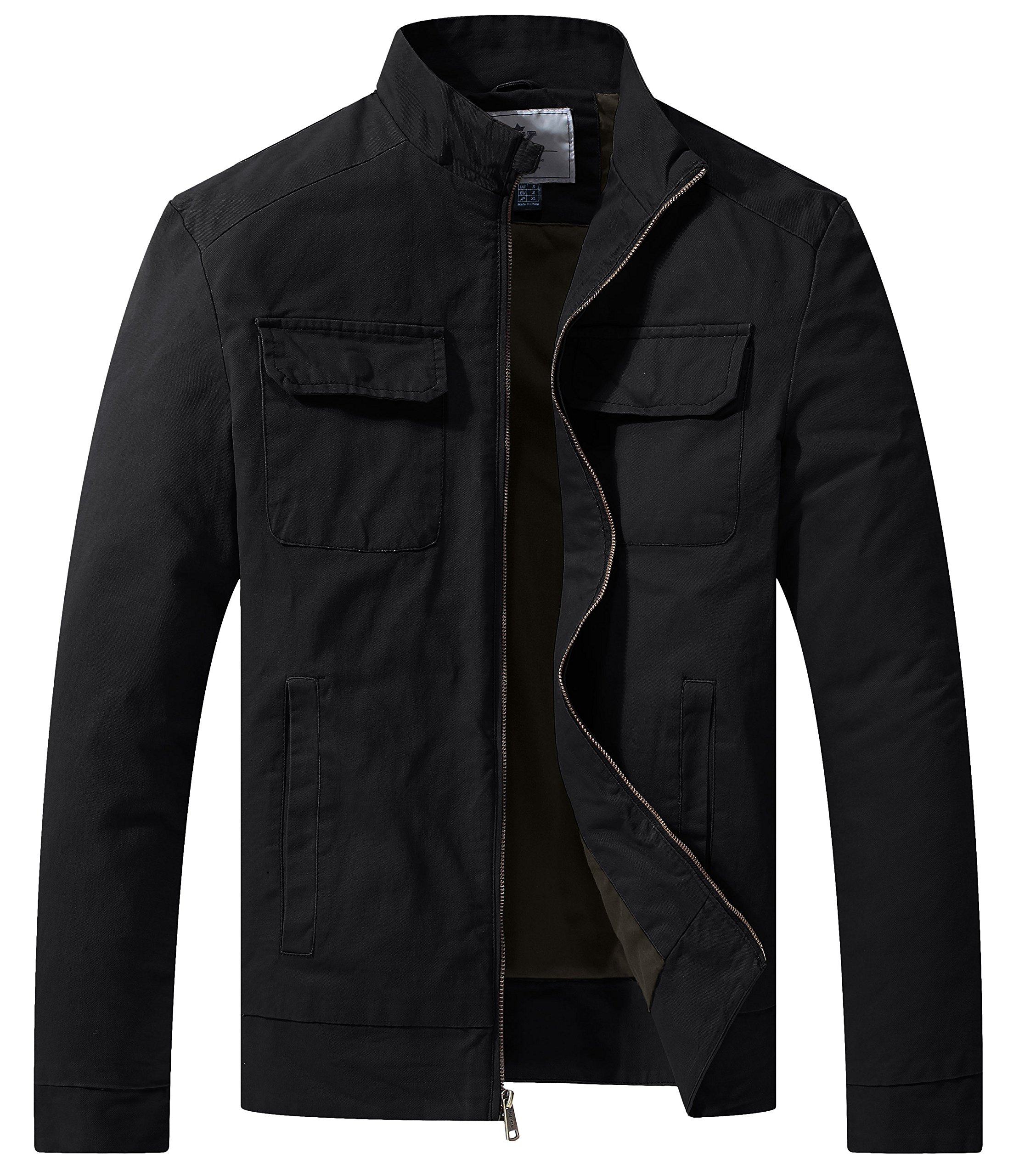 WenVen Men's Fall Casual Army Lightweight Jacket(Black,Large) Homer's