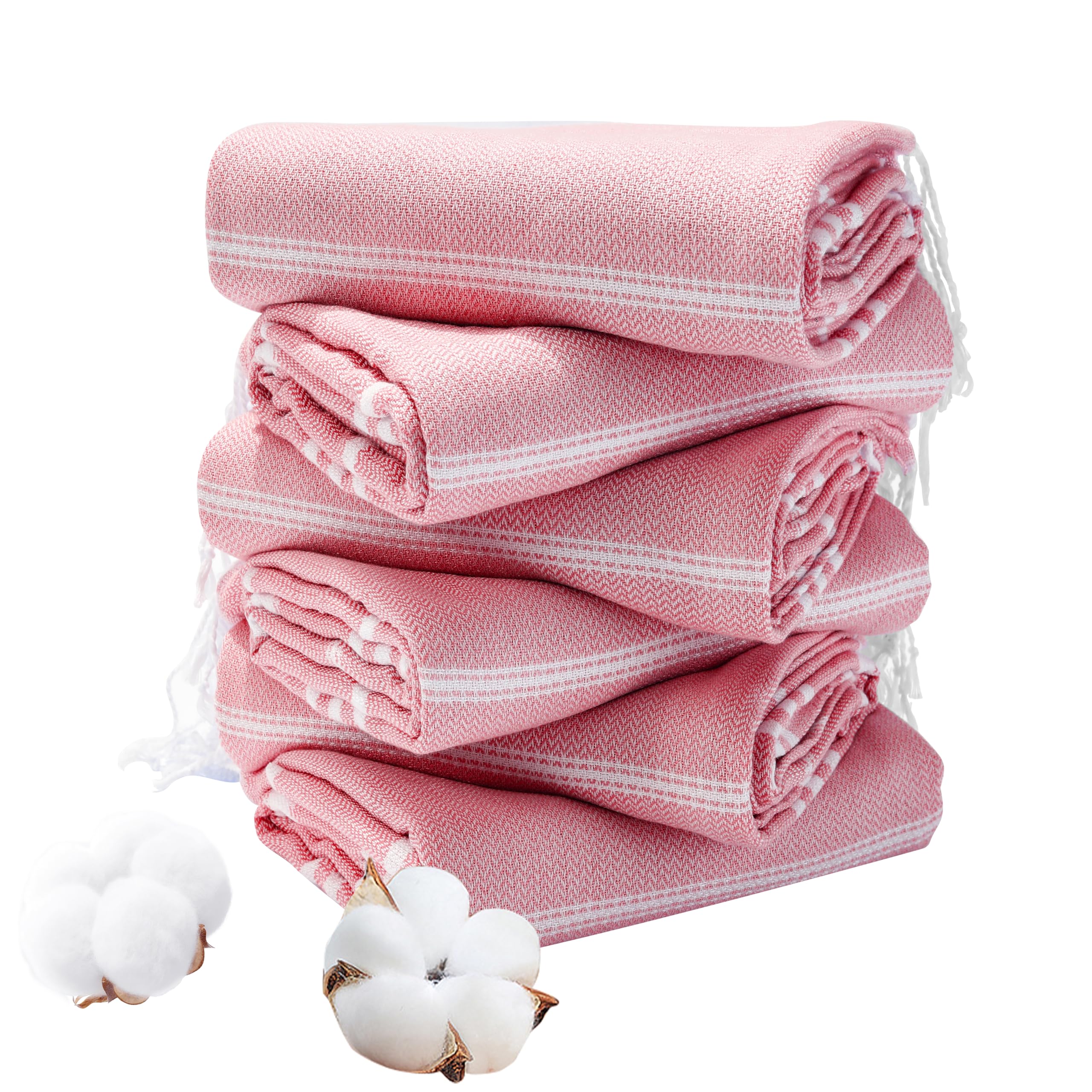 Photo 1 of Genovega 6 Packs Oversized Turkish Beach Bath Towel Set Bulk 74"x38" Extra Large Sand Free Quick Dry Swim Camping Pool Clearance Towels Travel Blanket Essentials Adult Hot Pink Stripe