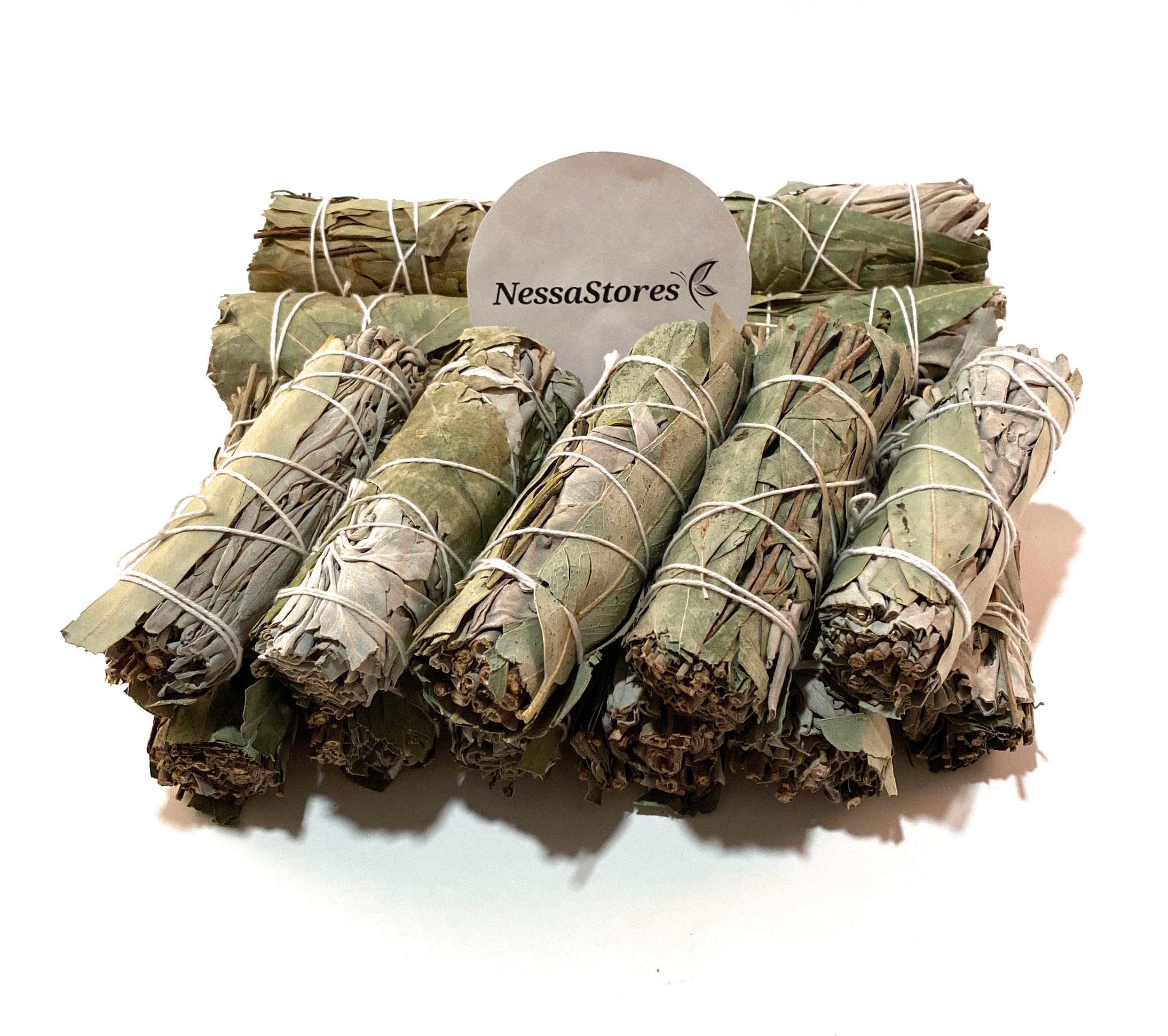 NessaStores - California White Sage + Eucalyptus Smudge Stick 4" Bundle #JC-167 (6 pcs)