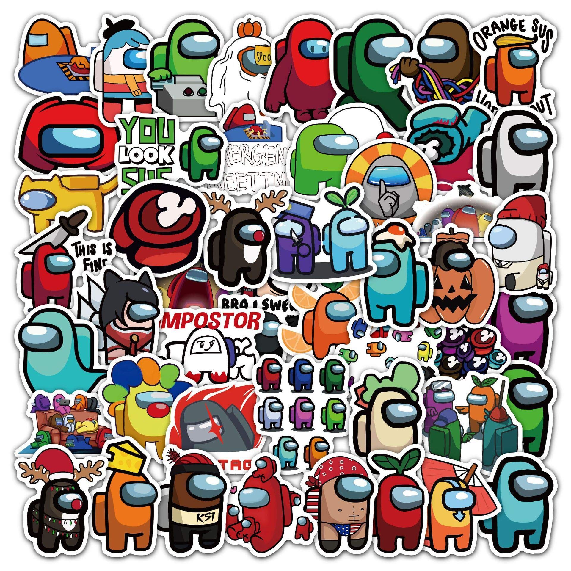 Among Us Stickers（50/100 Pcs） Popular Game Sticker Decals, Vinyl Waterproof Stickers for Laptop, Motorcycle, Bicycle, Skateboard Bumper,Water Bottles,Phone, Graffiti Patches Stickers (50-1)
