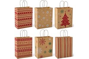 MESHA Christmas Gift bags 24Pcs 7x8.6x3.3'' Kraft Paper Bags with Handles Bulk, Christmas Bags for Gifts Holiday Gift Bags Xmas Goodie Bags, Party Favors, Candy, Treat Bags