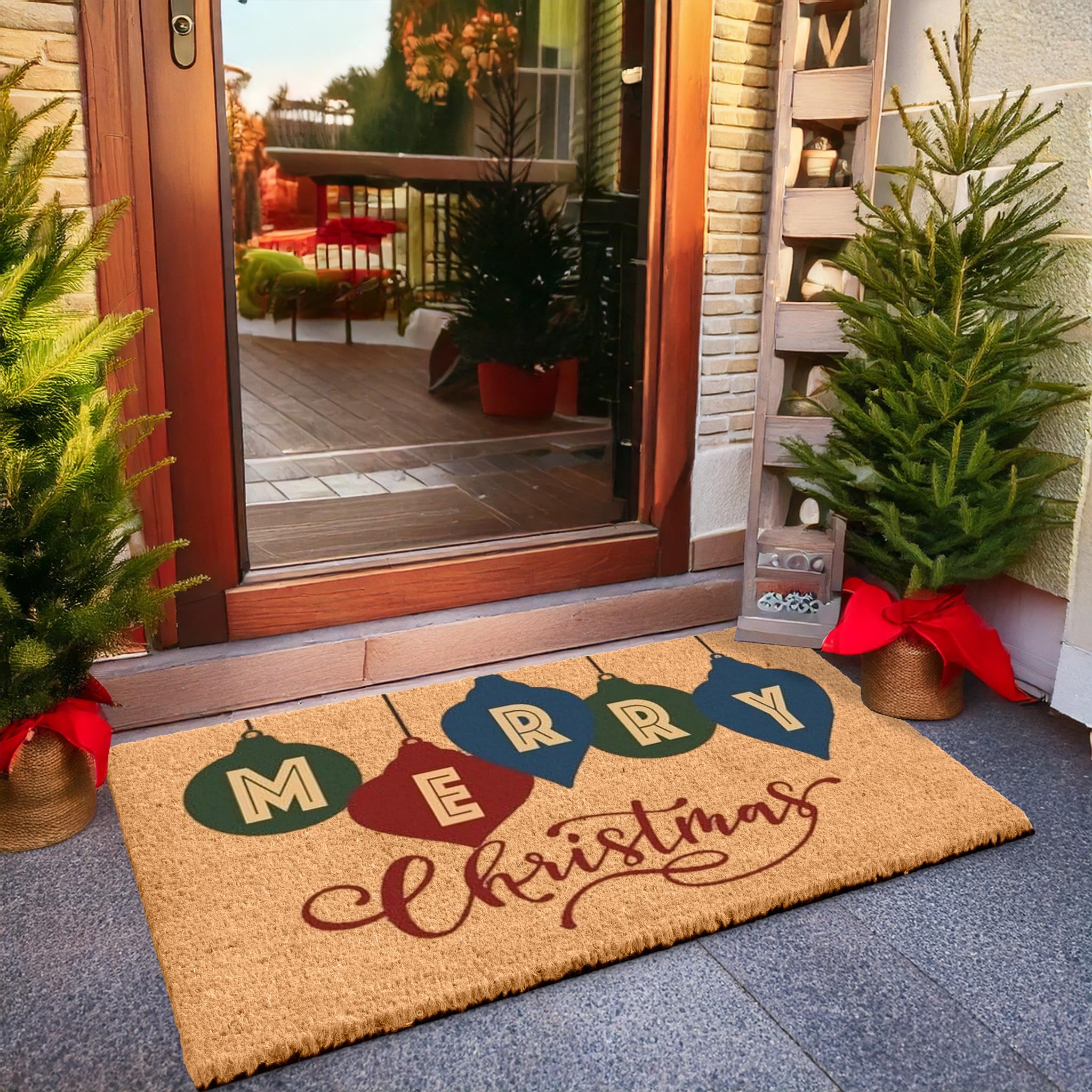 LuxUrux Premium Christmas Door Mat Outdoor - Elegant Coir Holiday Door Mat, Absorbent and Non-Slip Front Doormat - Merry Christmas | – Natural, Perfect for Holiday Entryways Indoors & Outdoors Image