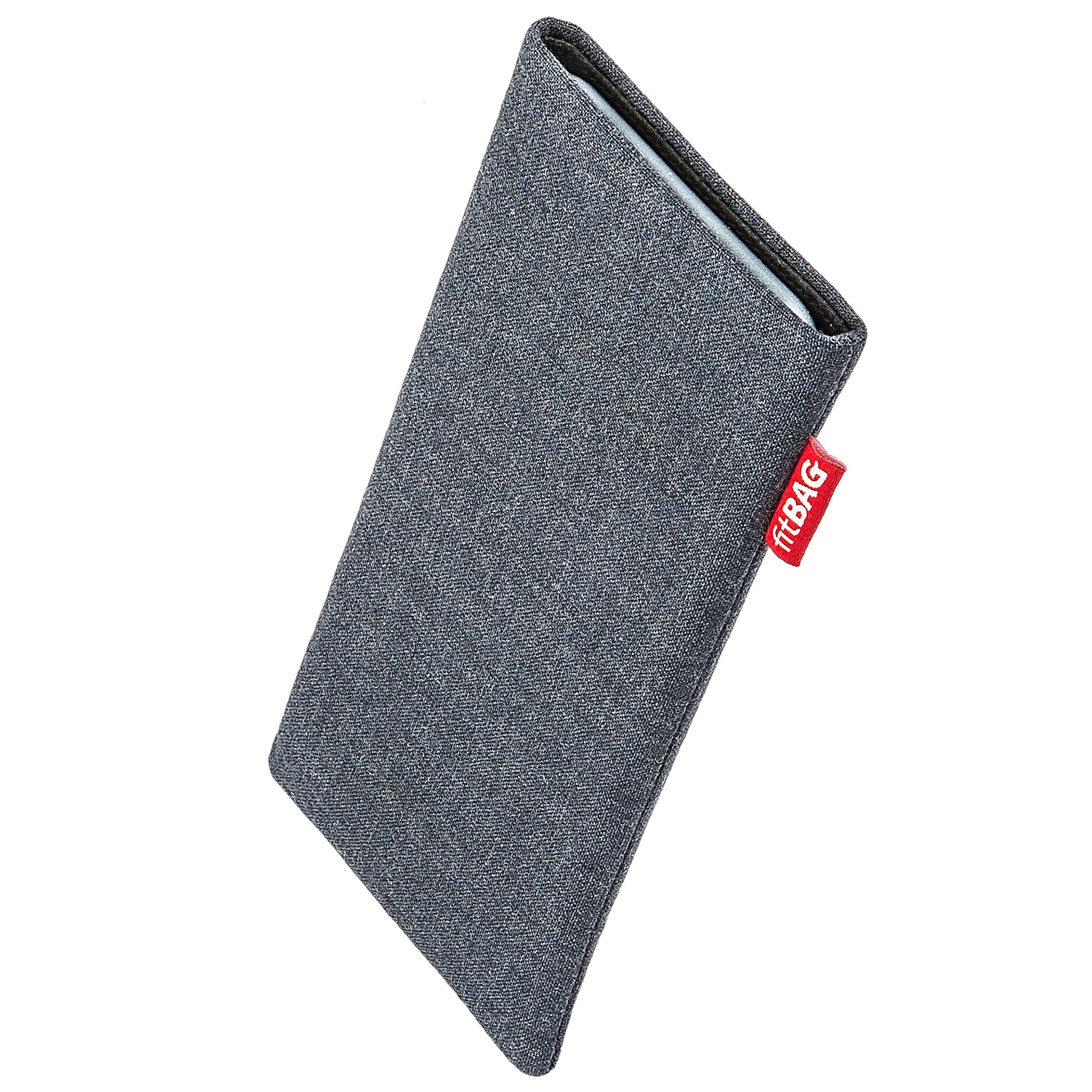 fitBAG Jive Gray custom tailored sleeve for Apple iPhone 15 Pro | Made in Germany | Fine suit fabric pouch case cover with MicroFibre lining for display cleaning