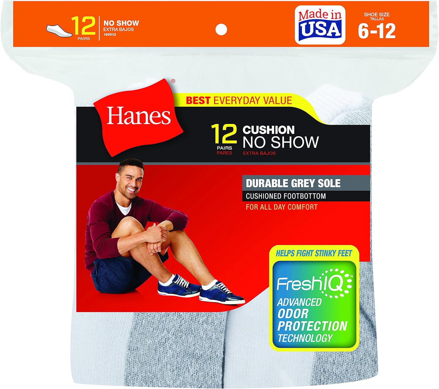 Hanes Men's FreshIQ No-Show Socks, 12 Pack, White, Shoe Size: 6-12 at  Men’s Clothing store