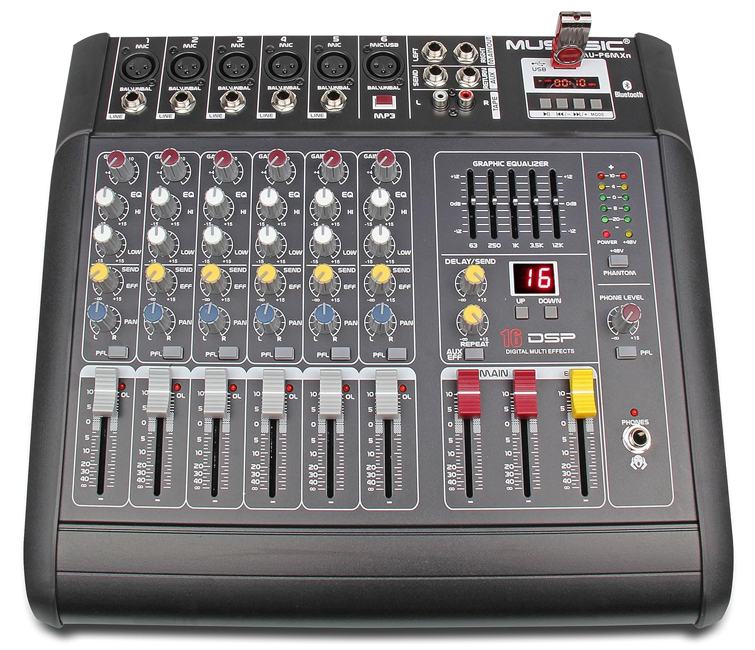 MUSYSIC 6 CHANNEL 2000 Watts PROFESSIONAL POWER MIXER AMPLIFIER With