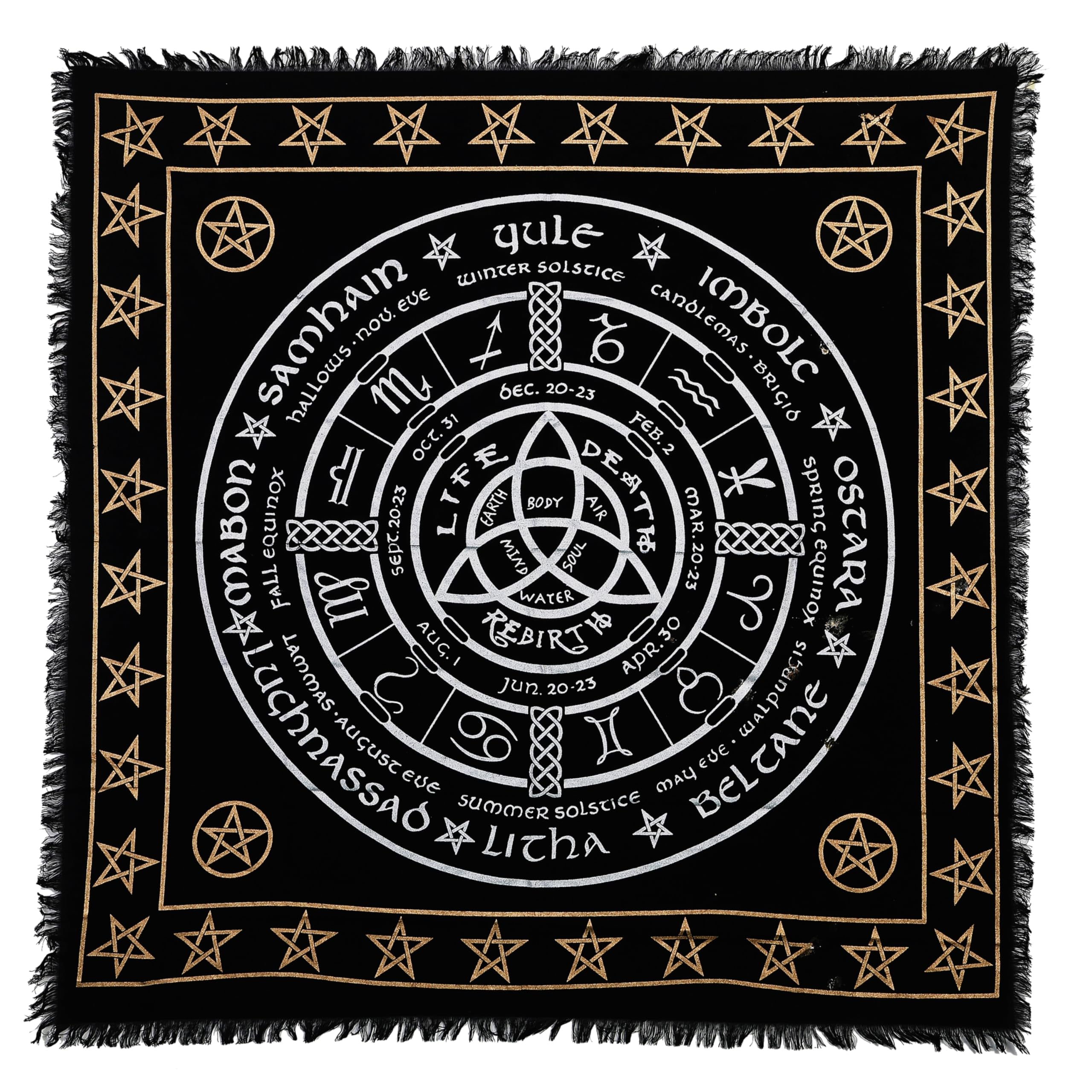 Indian Consigners Altar Cloth Pagan Wheel Witchcraft Alter Tarot Spread Top Cloth Wiccan Square Spiritual 36 by 36 sacred cloth Pagan Wheel