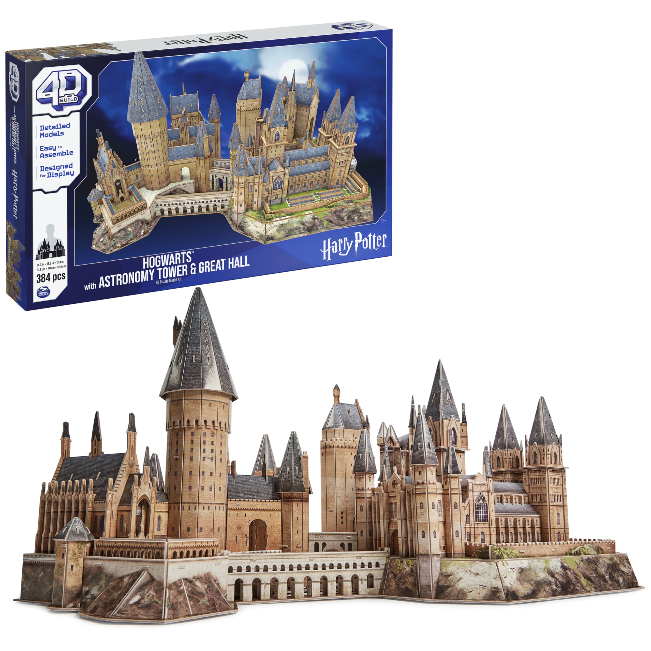 4D Build, Harry Potter Deluxe Hogwarts Castle 3D Model Kit with Tower & Great Hall, Harry Potter Collectibles & Desk Decor, Building Toys, 384 Pieces, 3D Puzzles, Gift Ideas for Ages 12 & Up