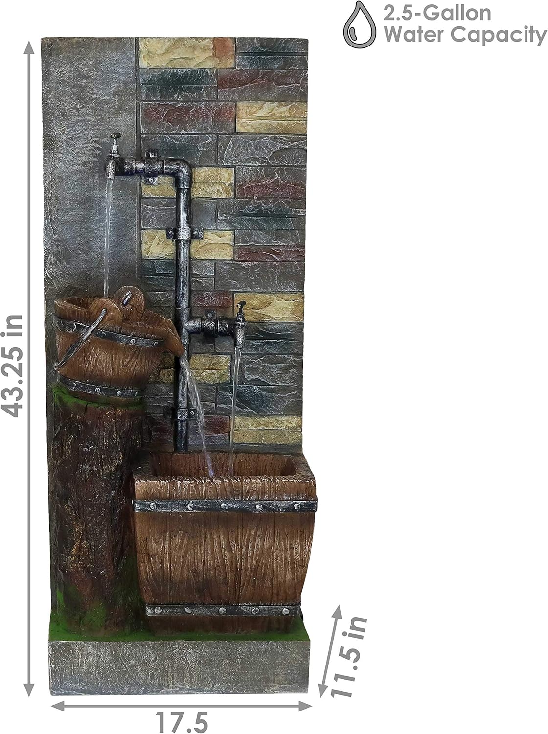 Amazon Com Sunnydaze Double Spigot Bucket And Barrel Outdoor Fountain With Led Lights Modern Exterior Standing Water Feature Corded Electric Ideal For The Patio Balcony Garden Or Front Porch 43 Inch