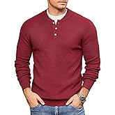 COOFANDY Men Henley Knit Sweater Dress Long Sleeve Button Pullover Sweater Casual Sweater Lightweight Slim Fit Tops
