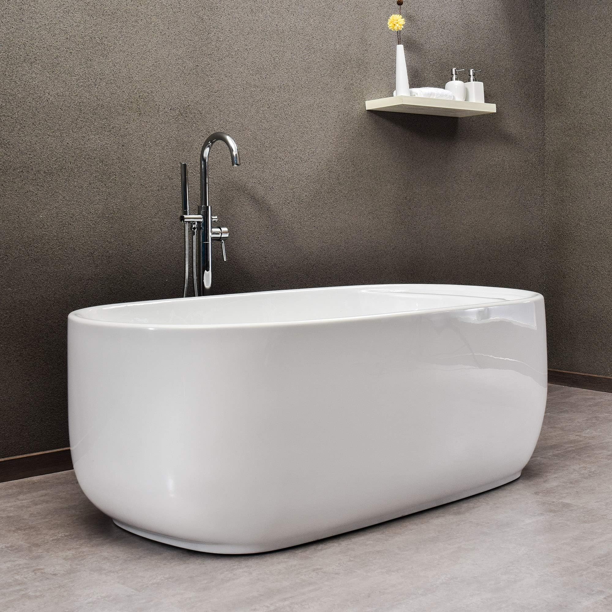 WOODBRIDGE 67" Acrylic Freestanding Bathtub Contemporary Soaking Tub with Chromel Overflow and Drain, B-0025, WHITE