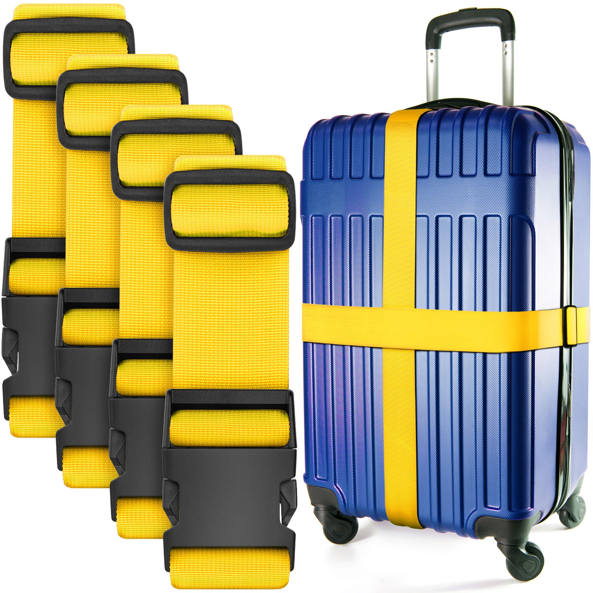 Luggage Straps for Suitcase - Yellow, 1.9m x 5cm, 4 Pack - Strap for Suitcases - TSA Approved by BlueCosto