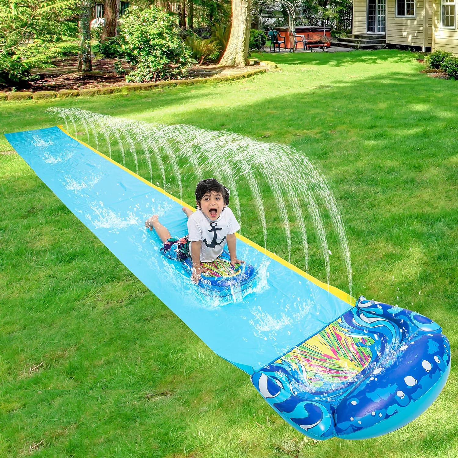 JOYIN 19.2ft x 35.5in Slip and Slide Water Slide with 1 Bodyboard, Summer Toy with Build in Sprinkler for Backyard and Outdoor Water Toys Play: Toys & Games