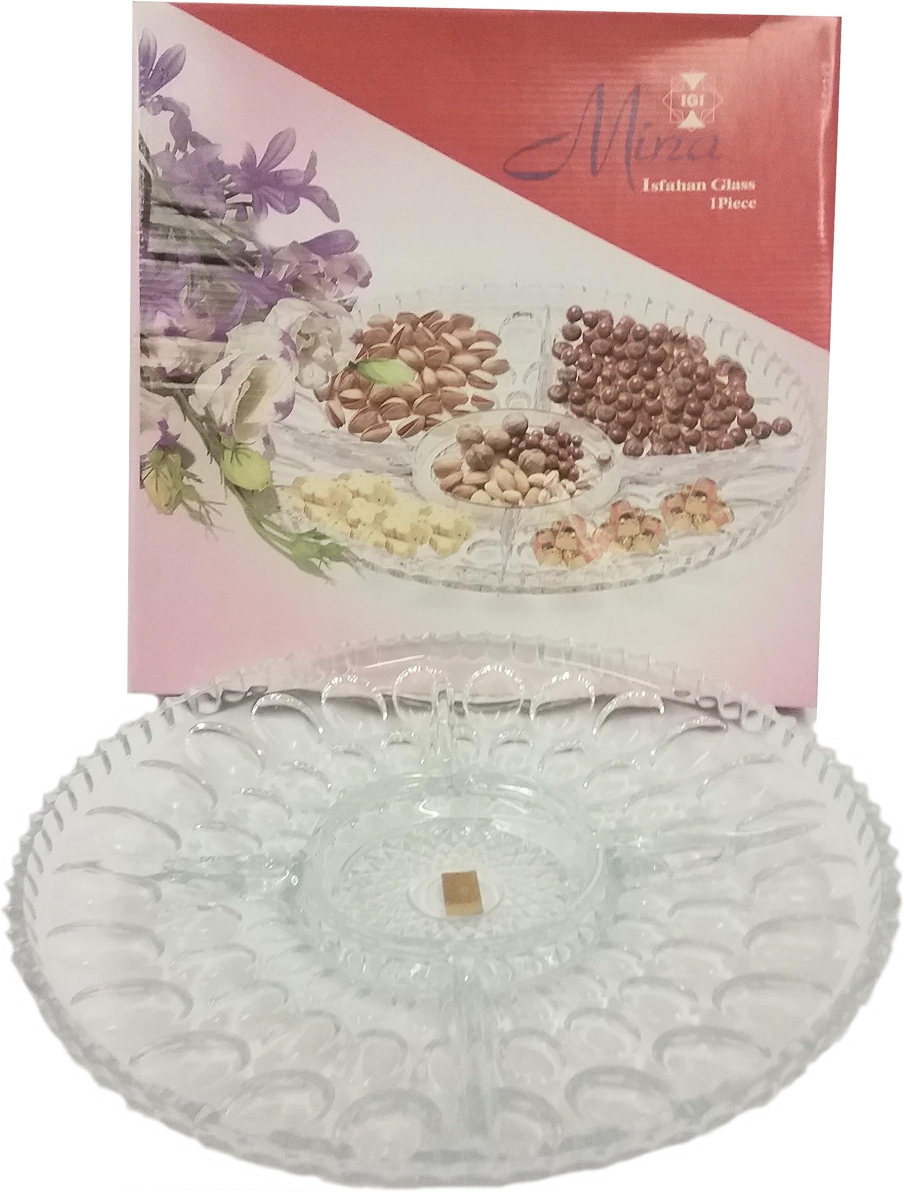 Mina 34cm 5 Compartment Divided Glass Snack Dish Olive DIsh Dipping Serving Tray Appetizer Table Plate Divided