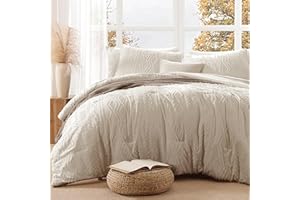 AMBERSPACE Queen Comforter Set Beige, Tufted Boho Bedding Farmhouse Bed Set, All Season 7 Pieces Bed in a Bag with Sheets, Pi