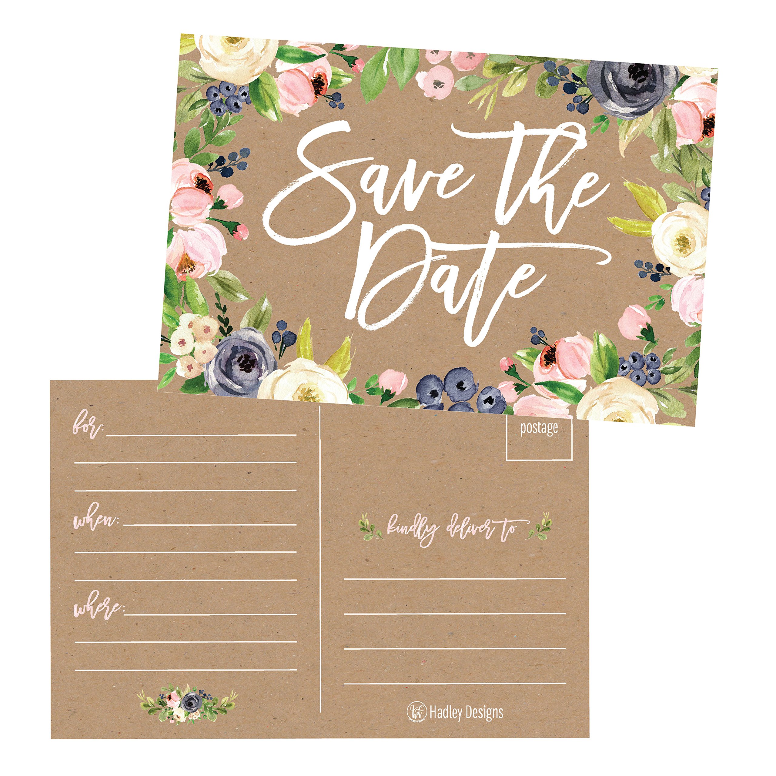 25 Rustic Floral Save The Date Cards For Wedding Engagement Anniversary Baby Shower Birthday Party Kraft Flower Save The Dates Postcard Invitations Simple Blank Event Announcements Buy Online In Ecuador At Desertcart