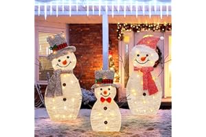 ATDAWN Light Up Snowman Family, Pre-Lit 60 Lights Christmas Collapsible Snowman Outdoor Decoration, Outdoor Lighted Snowman Christmas Yard Decorations, SF02