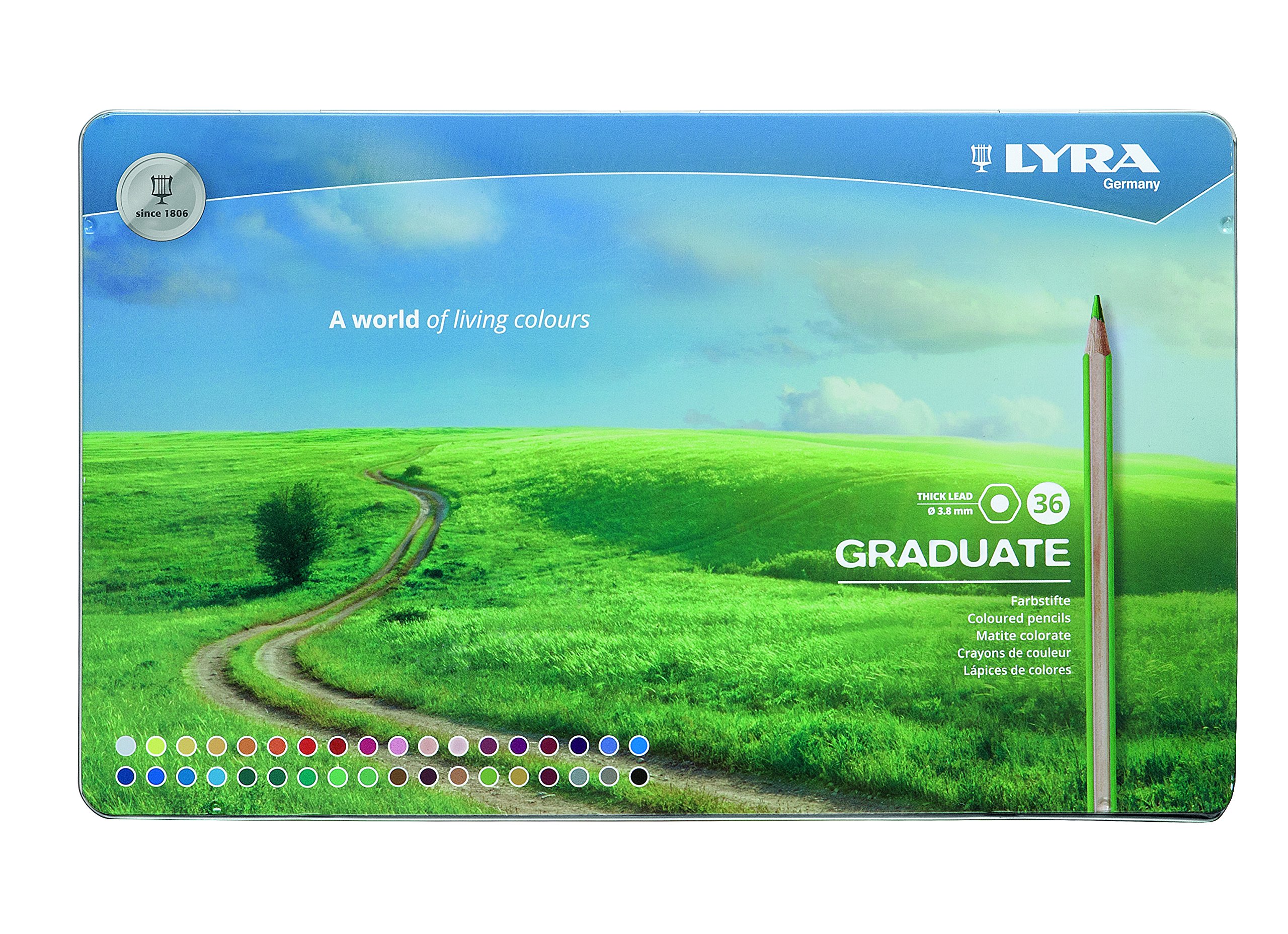 LYRA Graduate Colouring Pencils, Hexagonal, 3.8mm lead, 38 Assorted Colours, For Student Artists & Hobbyists