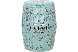 Safavieh Castle Gardens Collection Glazed Ceramic Robins Egg Blue Medallion Garden Stool