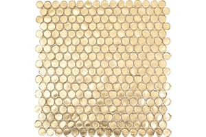 Apollo Tile 10-Pack 12.2 X 12.2 in. Gold Glossy Penny Round Glass Mosaic Wall and Floor Tile at 10.34 sq. ft. Per Case APLAPN9905EC04, Ideal Bathroom and Backsplash Tile for Home Improvement