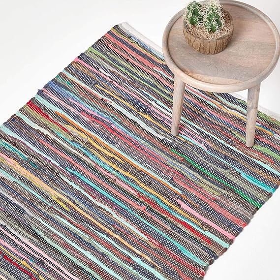 HOMESCAPES 100 Recycled Cotton Chindi Rug 90 x 150 cm 3 ft x 5