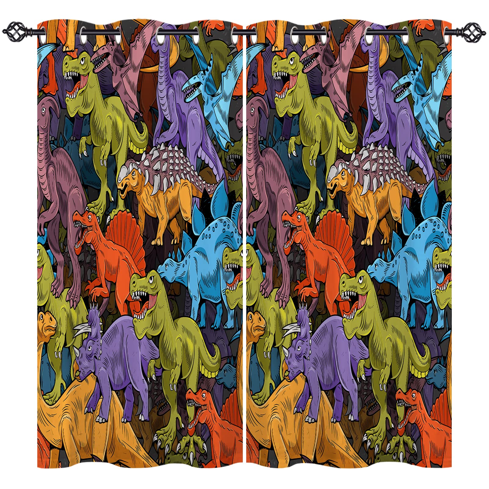 ANHOPE Dinosaur Curtains Eyelet Thermal Insulated Ring Top 80% Blackout Curtains with Jurassic Animal Dino Print Pattern Window Drapes for Kids Boys Girls Bedroom Living Room 46 x 54 Inch 2 Panels