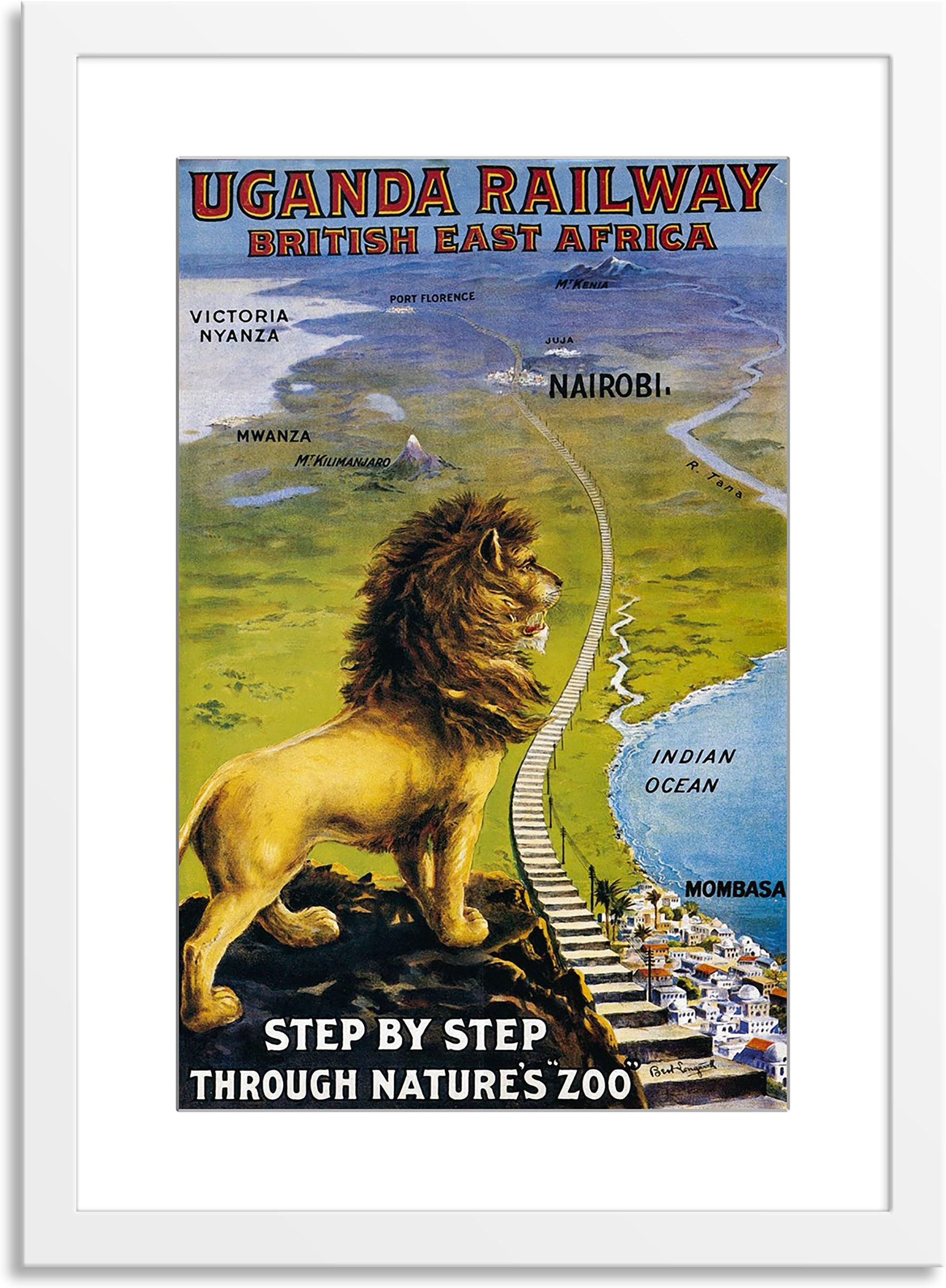 Gallery Direct 'Uganda Railways' Artwork on Paper with White, Clean and Simple Frame, 34" by 46"