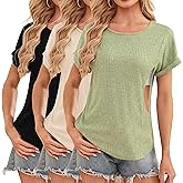 Ecavus 3 Pack Women's Nursing Shirts for Breastfeeding with Hidden Zipper Short Sleeve Ribbed Comfortable Nursing Tops