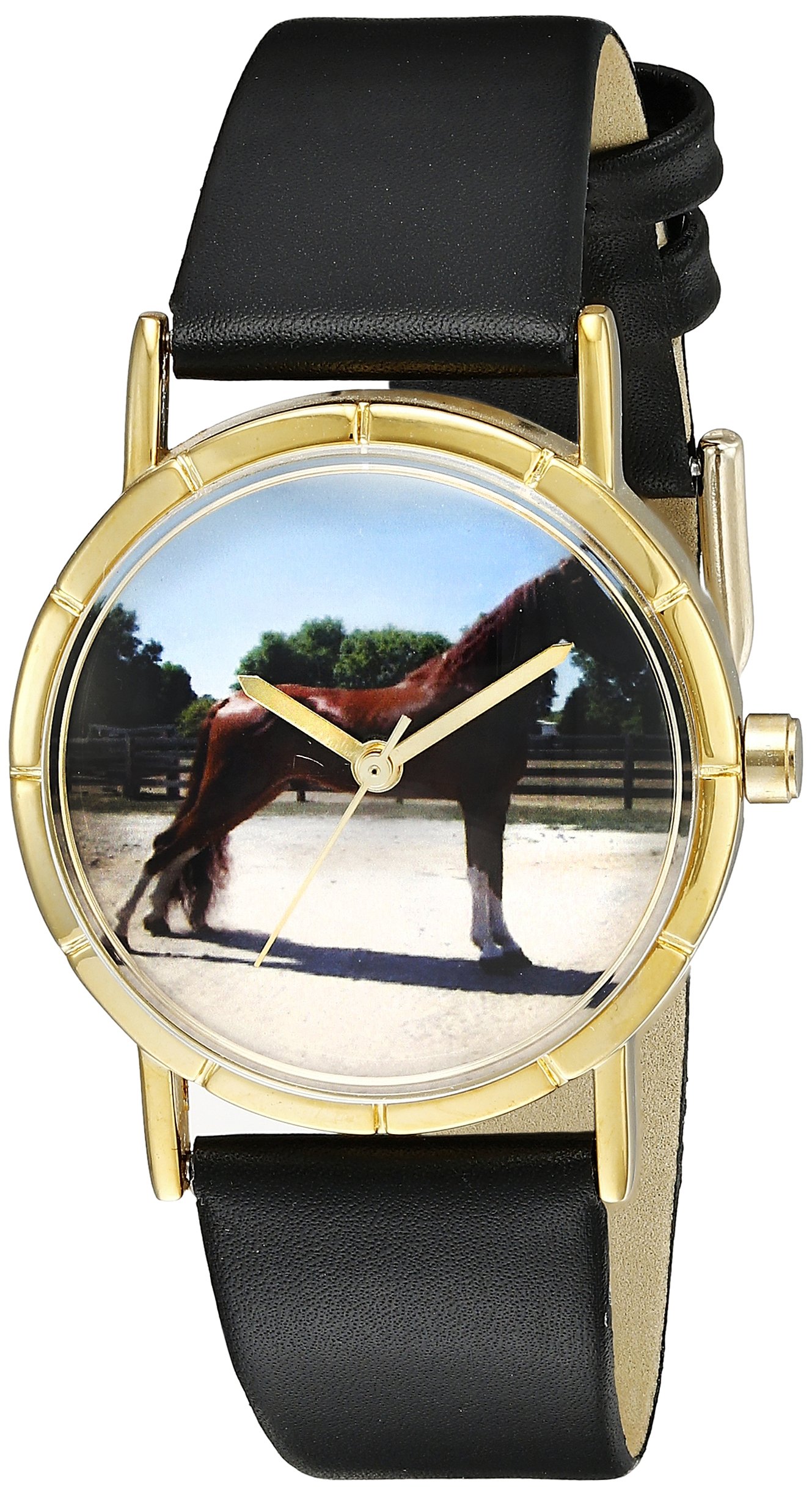 Whimsical Watches Tenessee Walker Horse Black Leather and Goldtone Photo Unisex Quartz Watch with White Dial Analogue Display and Multicolour Leather Strap P-0110031