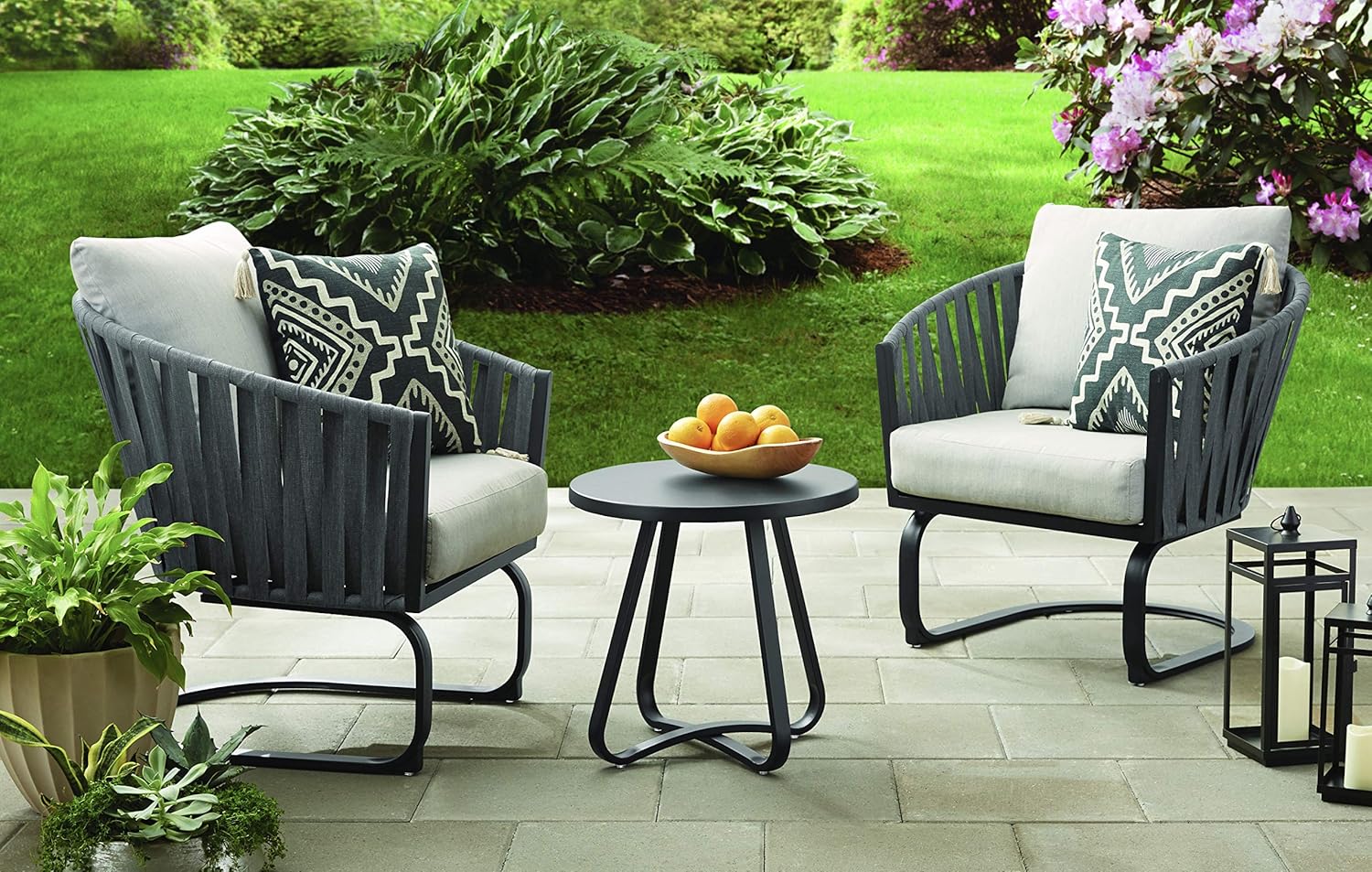 Modern 3-Piece Outdoor Bistro Set with Cushions