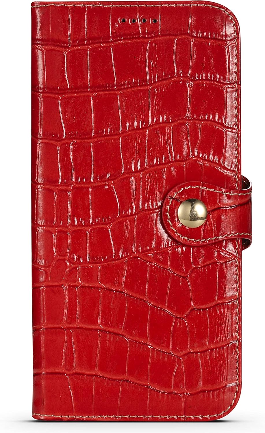 nincyee Genuine Leather Wallet Case for iPhone 12 Pro Max,Classic Crocodile Pattern Real Leather Flip Stand Case Cover with Card Slot Red - Image 4