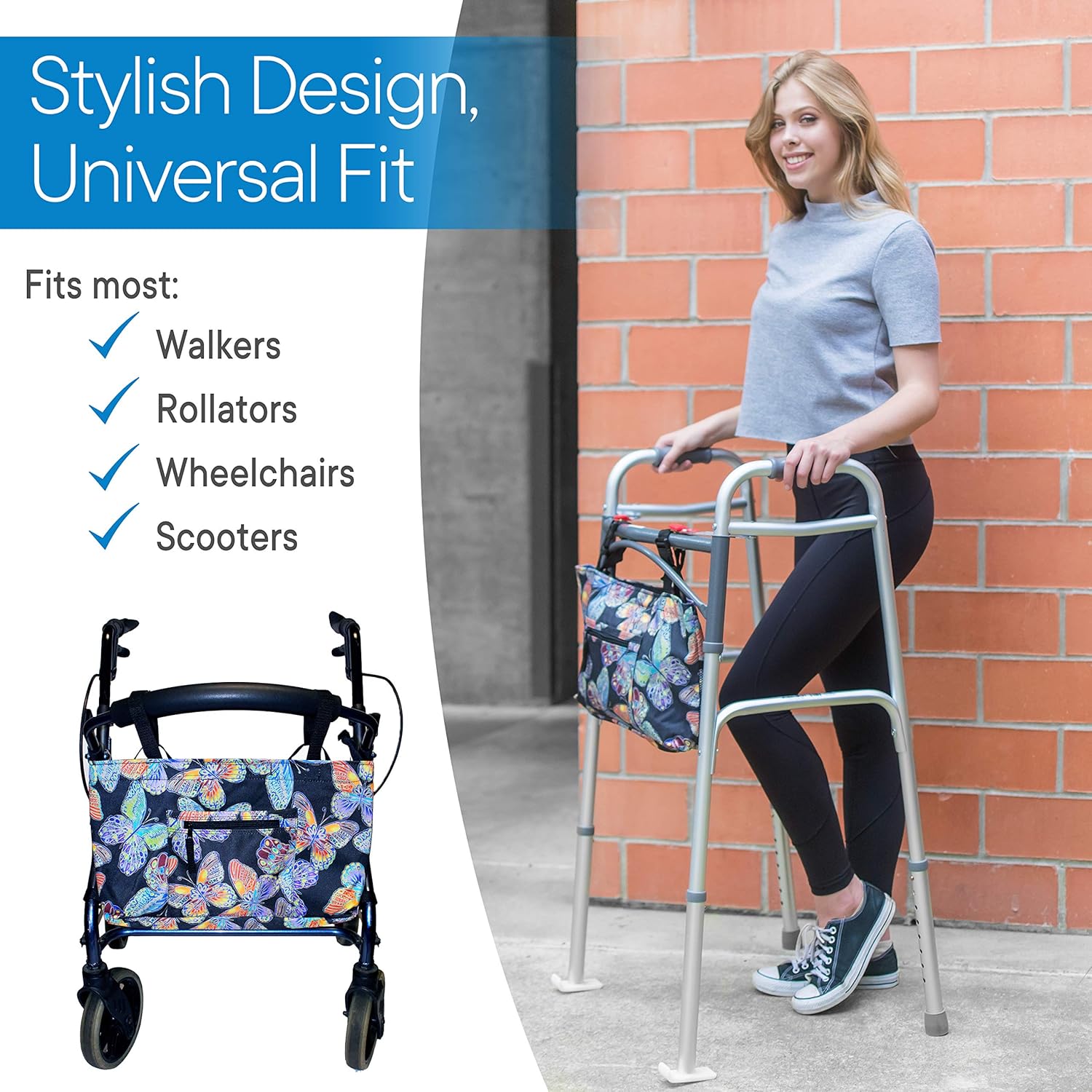 RMS Water Resistant Tote Bag for Walker, Rollator or Scooter (Butterfly): Health & Personal Care