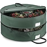 ZOBER Christmas Wreath Storage Container 36 Inch - Wreath Bag Fits 2 Wreaths Box - 600D Oxford Fabric - Interior Compartment for Storing Garlands, Wreaths Storage Bag W Strong Durable Handles - Green