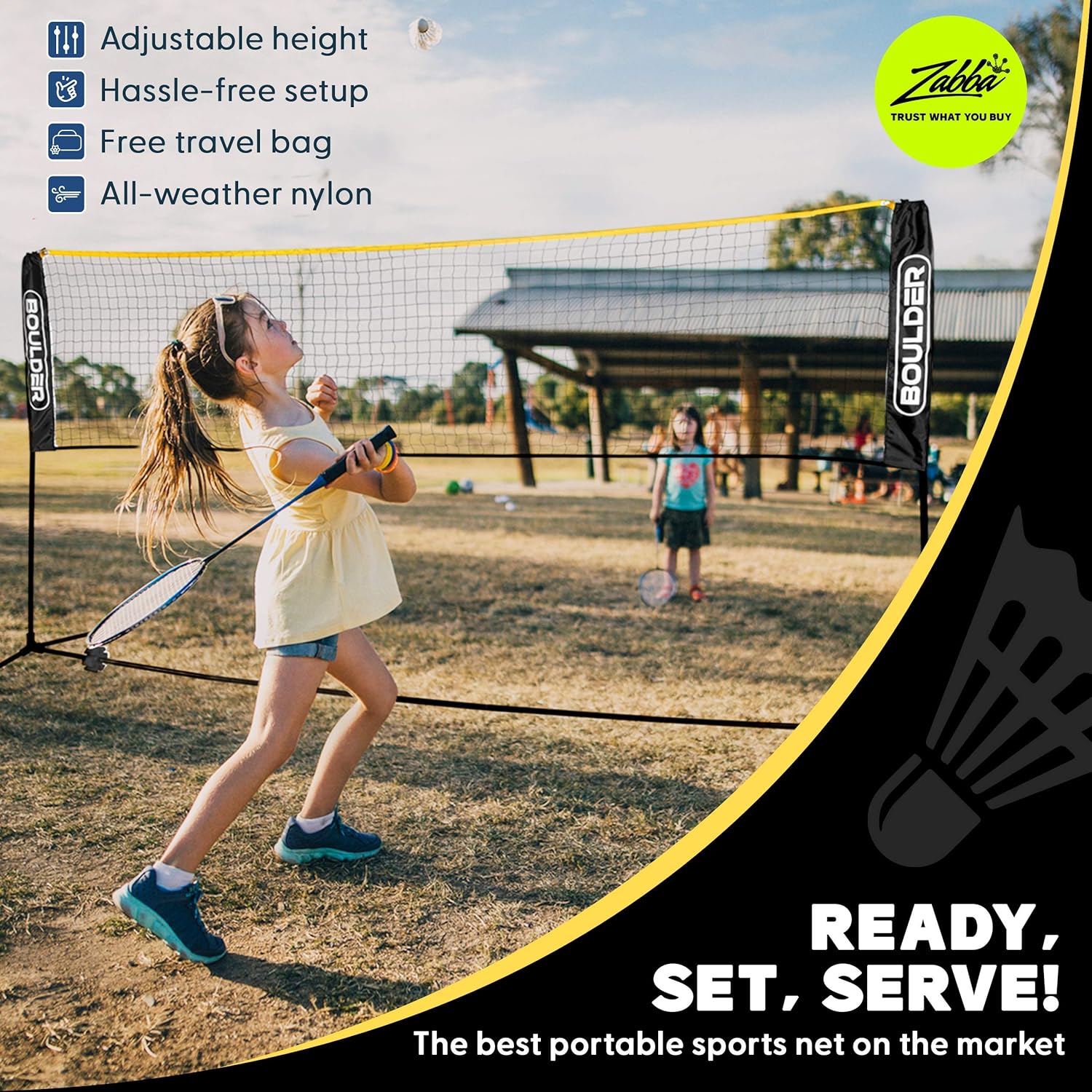 Boulder Portable Badminton Net Set - for Tennis, Soccer Tennis, Pickleball, Kids Volleyball - Easy Setup Nylon Sports Net with Poles : Sports & Outdoors