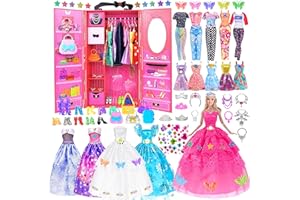ebuddy 145 Pack Doll and Closet Set - Fashion DIY Wardrobe Clothes and Accessories Including Wardrobe,Wedding Dress,Shoes, Ne