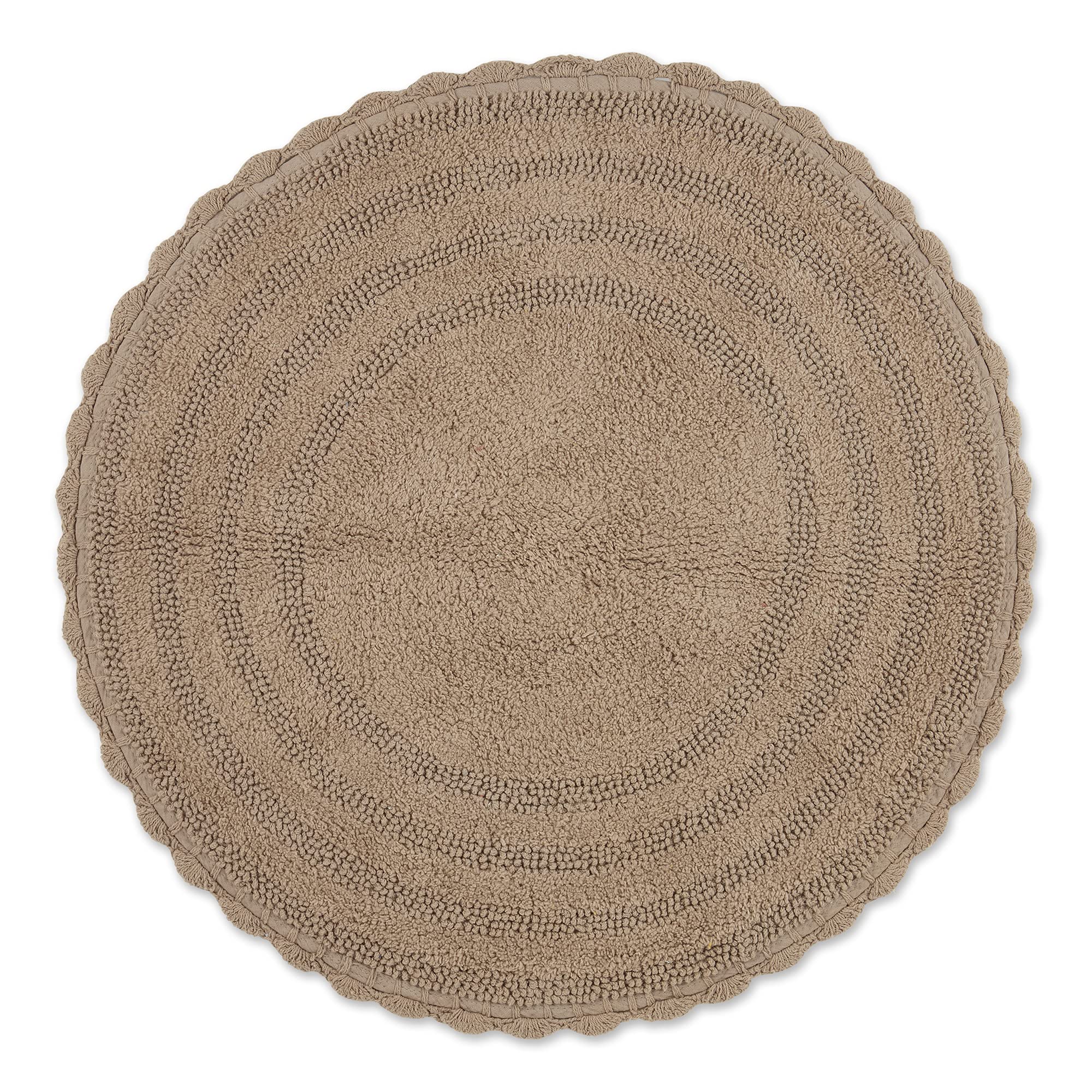 DII Crochet Collection Reversible Bath Mat, Round, 27.5" Diameter, Stone