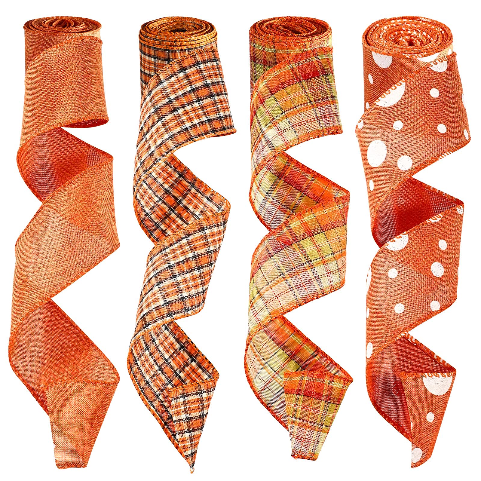 Photo 1 of 4 Rolls Fall Plaid Burlap Ribbon Thanksgiving Wired Edge Ribbon Wrapping Burlap Ribbon with Harvest Theme for Present Wrapping Fall Thanksgiving Home Decoration (2.48" Wide)
