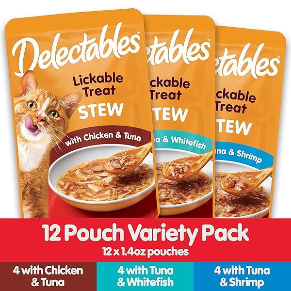 HARTZ DELECTABLES STEW LICKABLE WET CAT TREATS FOR ADULT & SENIOR CATS, VARIETY PACK, 1.4 OUNCE (PACK OF 12)