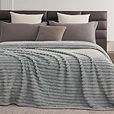 KORBLISS Super Soft Queen Blanket for Bed, Premium Silky Flannel Fleece with 3D Jacquard Wheat Decorative, Lightweight and Cozy for Living Room, and All-Season Use, 90x90 Inches.Light Grey