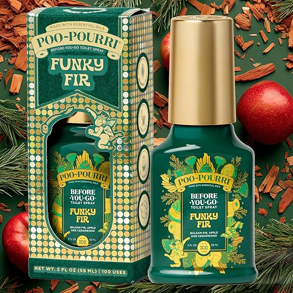 POO-POURRI HOLIDAY BEFORE-YOU-GO TOILET SPRAY, FUNKY FIR, 2 FL OZ – BALSAM FIR, APPLE AND CEDARWOOD