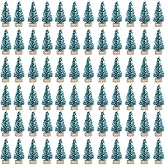 EVINIS 72 Pcs Mini Artificial Christmas Sisal Snow Trees with Wood Base, Blue-Green