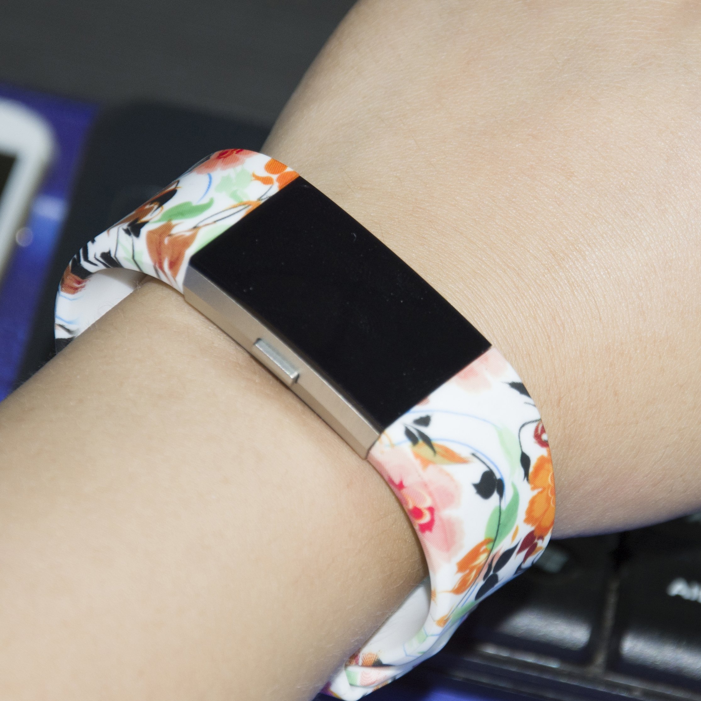 Fitbit Charge 2 Band,Soft Silicone Adjustable Replacement Sport Strap Floral Design Bands with Classic Buckle Fitness Accessory Wristband for Fitbit Charge2 (Pattern-3, Large (Wrist 6.5\
